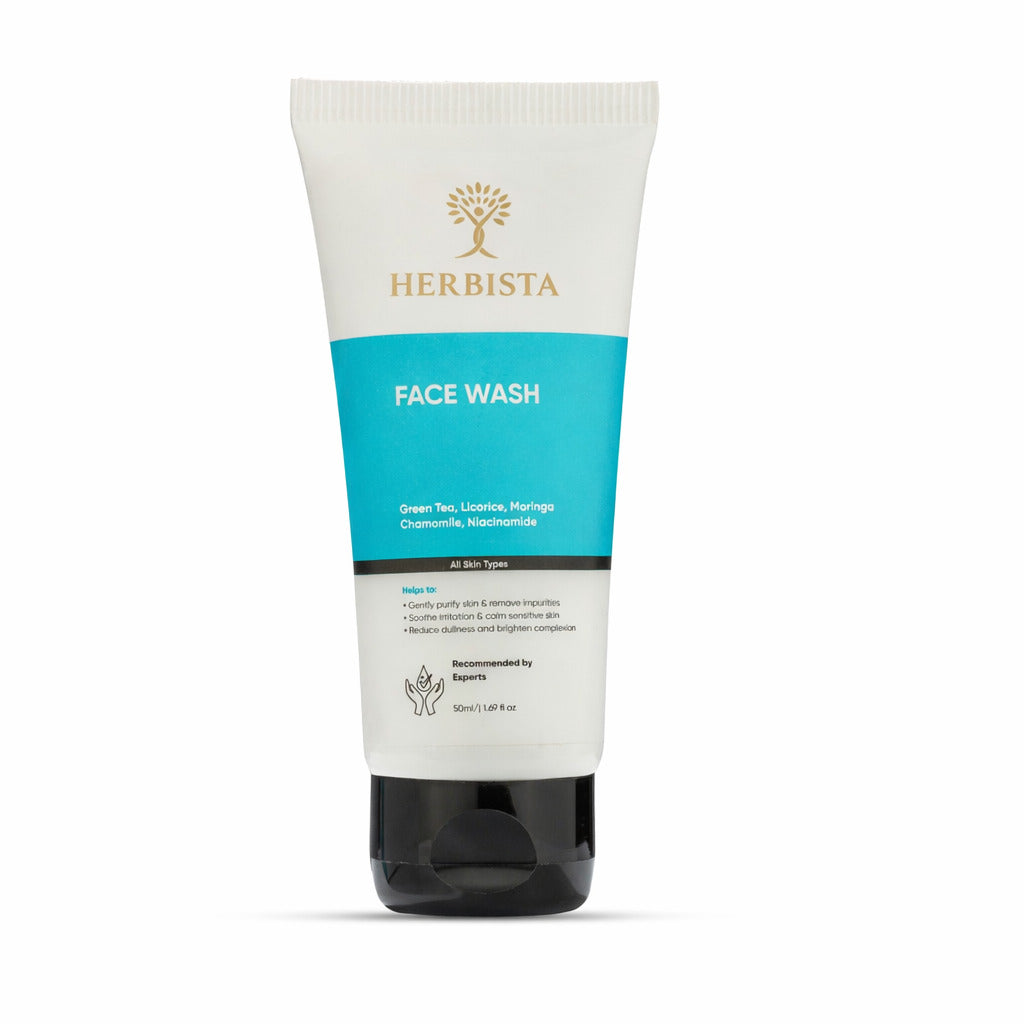 HERBISTA Gentle Hydrating Face Wash | Sulphate-Free Cleanser with Niacinamide & Vitamin C, Botanical Extracts | All Skin Types | 50 ml