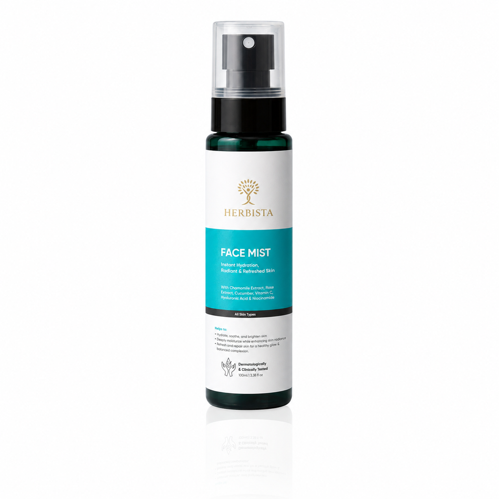HERBISTA Hydrating & Radiance Face Mist & Toner | With Chamomile Extract, Rose Extract, Cucumber, Vitamin C, Hyaluronic Acid & Niacinamide | Instant Hydration, Radiant & Refreshed Skin | Alcohol-Free Face Mist & Toner | Women & Men | 100 ml