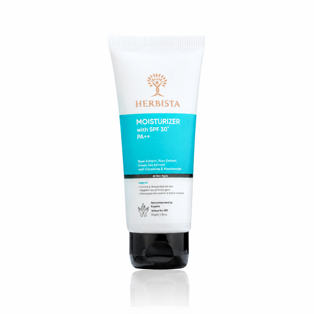 HERBISTA Moisturizer with SPF 30+ PA++ | Botanical Barrier Care with Ceramide & Niacinamide, Enriched with Rose, Yuzu & Green Tea | Face & Body, Non-Comedogenic, Unscented