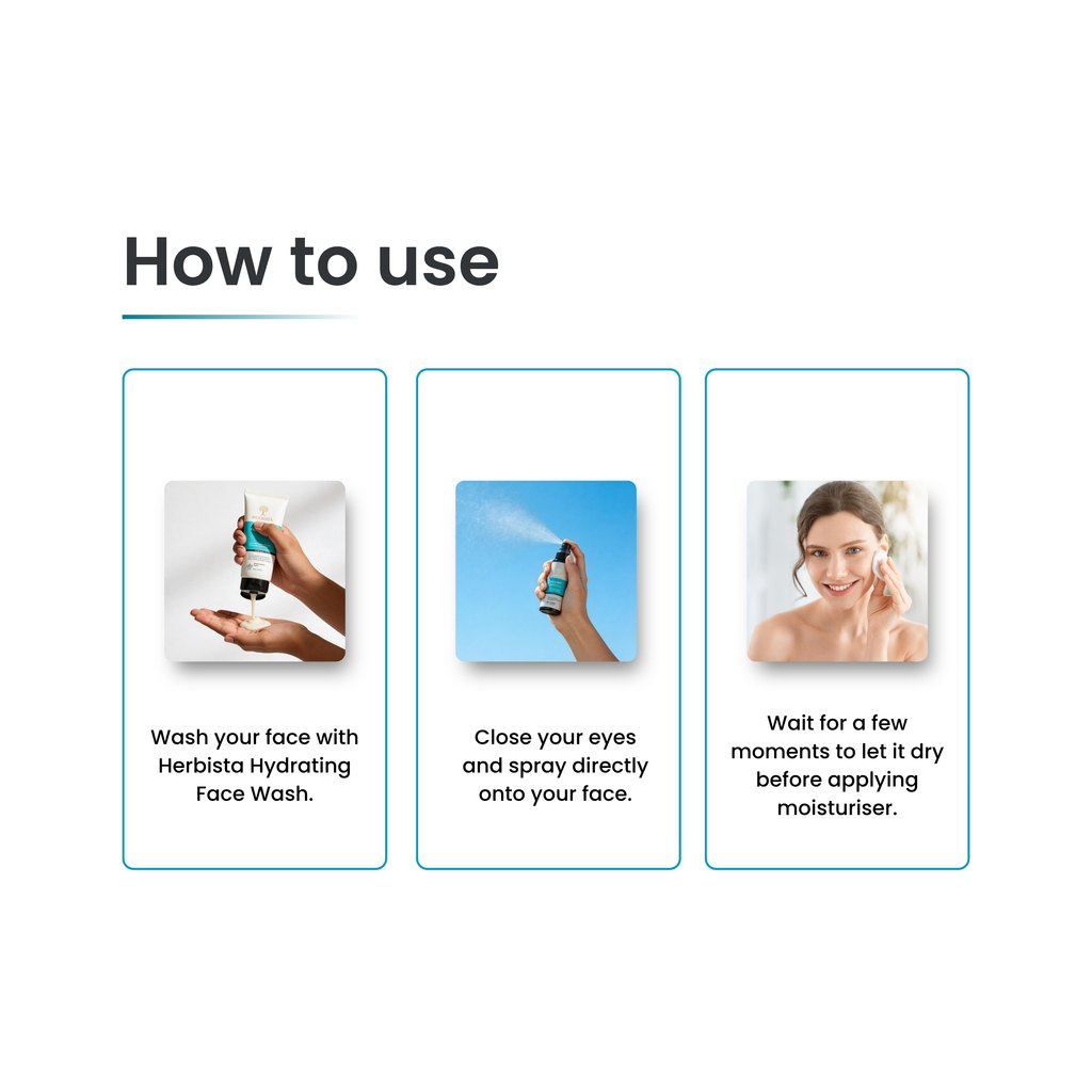 HERBISTA Hydrating & Radiance Face Mist & Toner | With Chamomile Extract, Rose Extract, Cucumber, Vitamin C, Hyaluronic Acid & Niacinamide | Instant Hydration, Radiant & Refreshed Skin | Alcohol-Free Face Mist & Toner | Women & Men | 100 ml